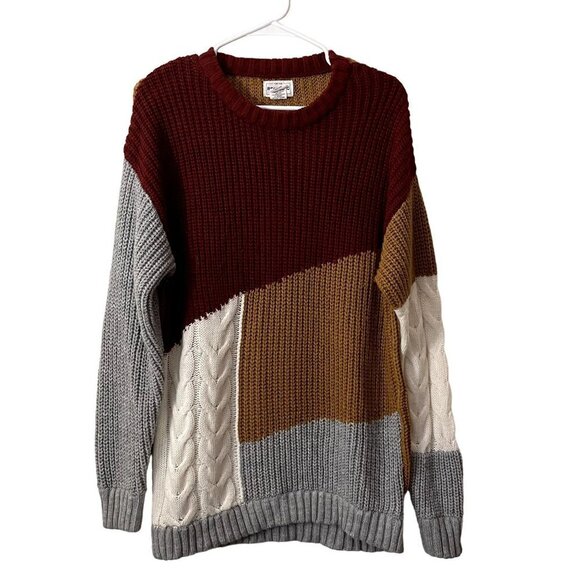 For The Republic Sweaters - For the Republic red yellow white gray color block crewneck knit sweater comfort